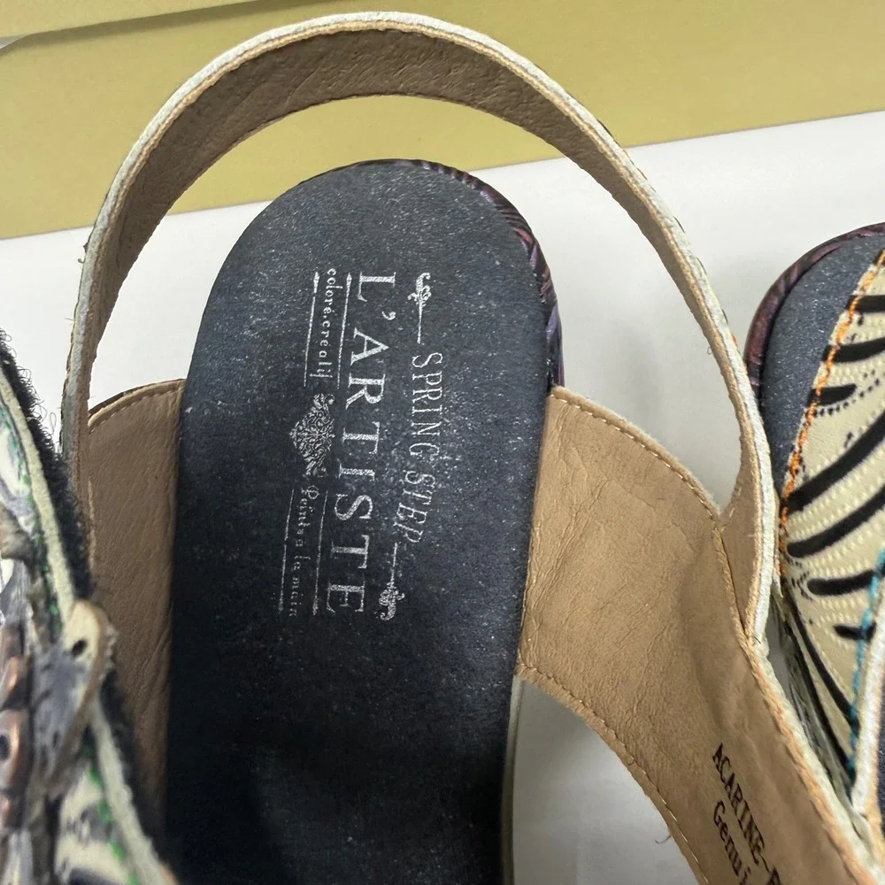 L Artiste Spring Step Acarine-PRM Leather Zebra Floral Sandals Multi Color 41